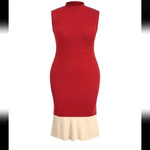 Plus Size Cider Rib High Neck Mermaid Ruffle Midi Dress